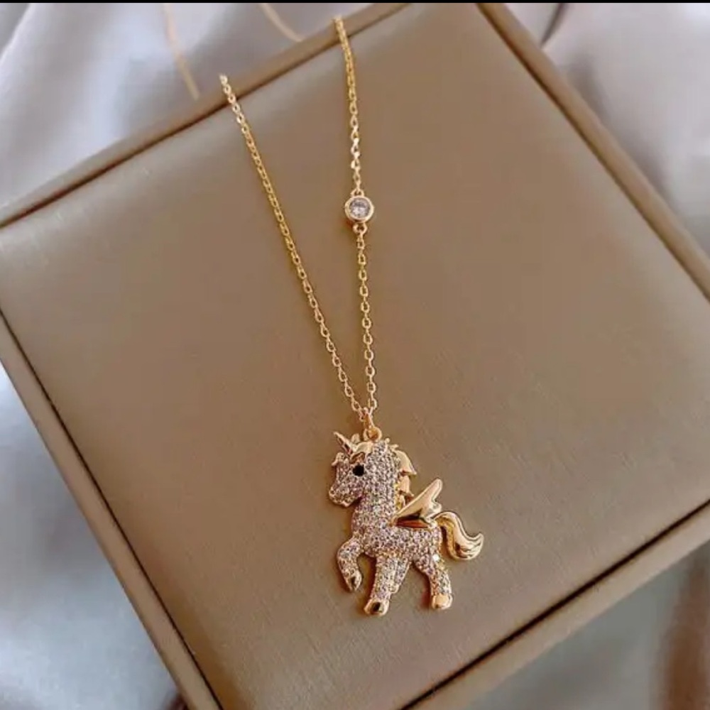 Gold Filled Cubic Zirconia Unicorn Necklace